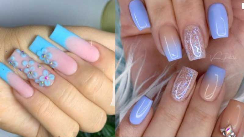 Diseños de uñas largas tonos azul para primavera verano 2021